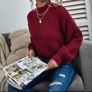Maroon oversized turtle neck sweater